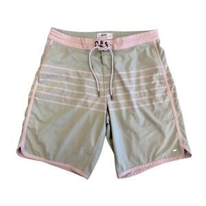 Jetty Mens Board Shorts Sage Green Pink Striped Swim Trunks Size 31